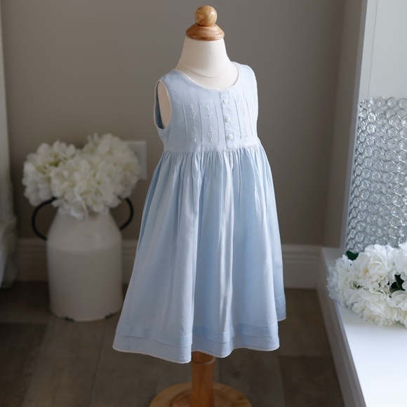 Strasburg Dress Girls Blue Cotton Sundress Beach Portrait Vacation - Picture 6 of 6